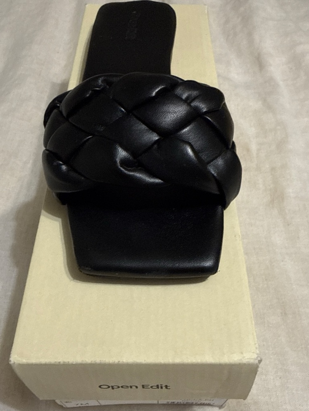 Open Edit Black Braided Slide - woman’s Casual Sandal